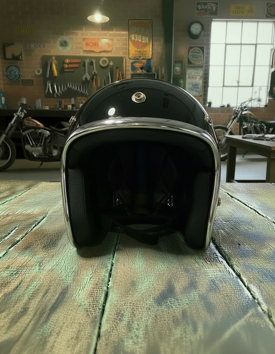 Retro 3/4 Helmet - Black Chrome