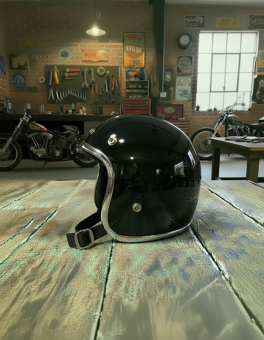 Retro 3/4 Helmet - Black Chrome