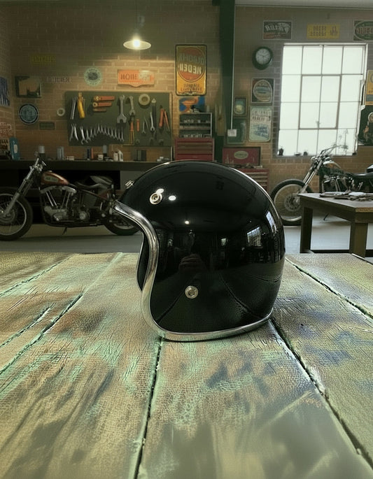 Retro 3/4 Helmet - Black Chrome