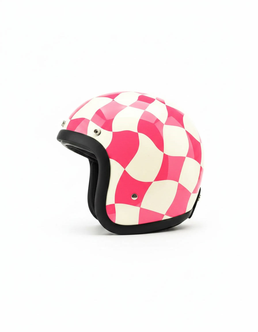Retro 3/4 Helmet - Chess pink