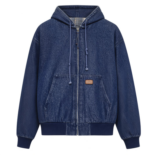 Vintage J130 10.5oz Washed Aged Hooded Denim Jacket Men